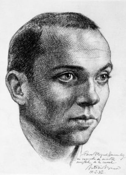 Miguel Hernández, en un retrato a lápiz hecho por Antonio Buero Vallejo.
