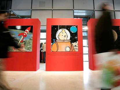 Vista de la exposición <i>Hergé,</i> en el Centro Georges Pompidou de París.