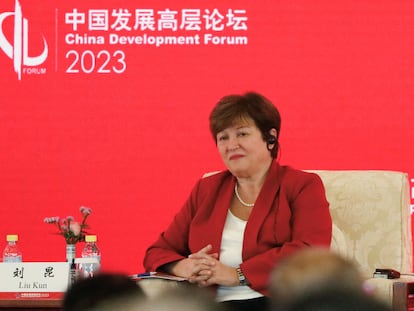 La directora gerente del FMI, Kristalina Georgieva, el pasado 26 de marzo en un foro sobre desarrollo en Pekín (China).