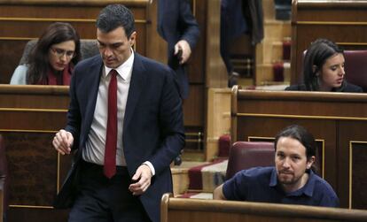 Sánchez e Iglesias en el Congreso el pasado 13 de enero.
