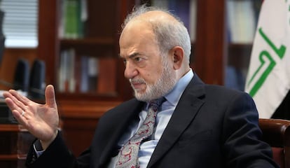 El ministro de Exteriores de Irak, Ibrahim al Jafaari, en la embajada iraquí en Madrid este jueves.