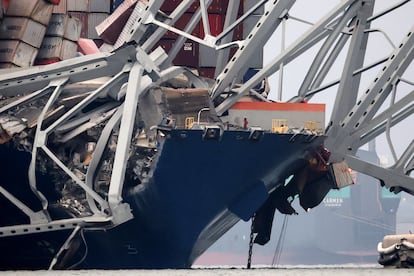 Imagen del barco siniestrado, este miércoles en Baltimore.