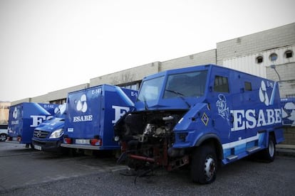 The dilapidated state of the fleet of security company Esabe's trucks, which are languishing in an industrial park in Madrid.