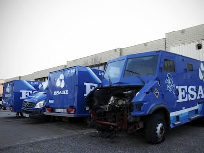 The dilapidated state of the fleet of security company Esabe's trucks, which are languishing in an industrial park in Madrid.