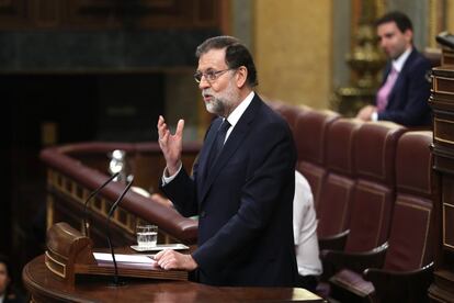 El presidente del Gobierno Mariano Rajoy, en un momento de su turno de réplica.