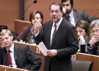 Javier Solana, durante su intervención ante el Parlamento Europeo.