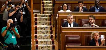 El diputado socialista Santos Cerdán, este jueves durante el pleno del Congreso.