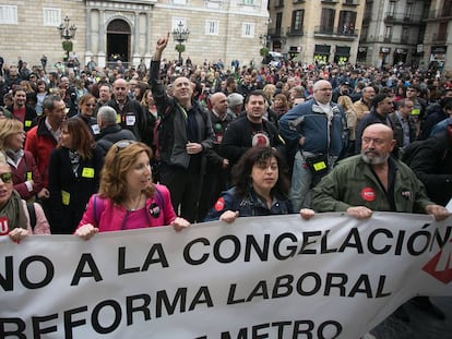 Manifestaci&oacute; dels treballadors del metro a Barcelona.