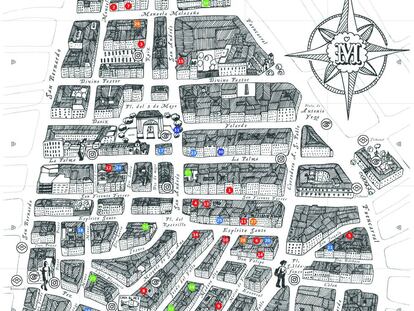 Mapa de Malasaña ilustrado por la artista Raquel Angulo.