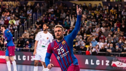 Luka Cindric celebra un tanto esta temporada en el Palau blaugrana.