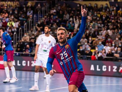 Luka Cindric celebra un tanto esta temporada en el Palau blaugrana.