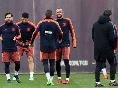 Messi, en el entrenamiento de este viernes en la Ciudad Deportiva.