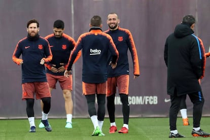 Messi, en el entrenamiento de este viernes en la Ciudad Deportiva.