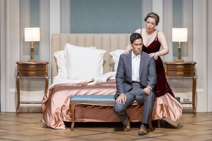 El tenor Ismael Jordi y la soprano Eleonora Buratto durante el primer acto de ‘Roberto Devereux’, el pasado 4 de junio en Valencia.