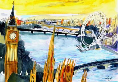 'Sketch' de Inma Serrano de Westminster, el London Eye y el Támesis (Londres).