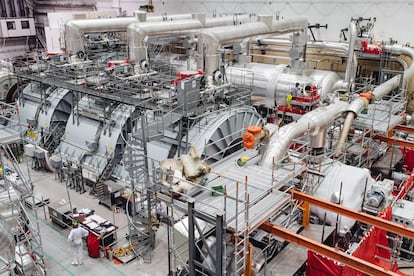 Turbines at the Olkiluoto-3 nuclear power plant, photographed in October 2021. 