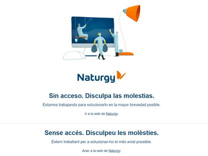 Mensaje explicativo del error en la página web de Naturgy.