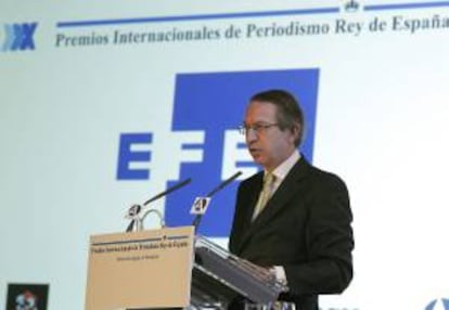 El presidente de la Agencia Efe, José Antonio Vera, durante su intervención en la entrega de los XXX Premios Internacionales de Periodismo Rey de España. EFE/Archivo