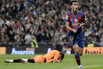 Pedro, tras marcar el segundo gol del Barcelona en el Bernabéu.
