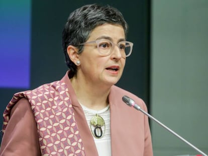 La ministra de Asuntos Exteriores, Unión Europea y Cooperación, Arancha González Laya, durante una rueda de prensa.