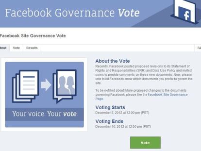 Facebook permite votar sobre sus condiciones de uso