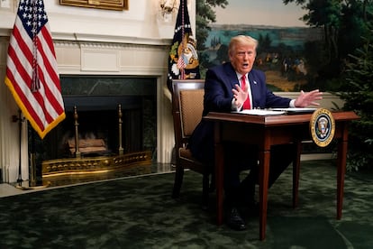 O presidente dos Estados Unidos, Donald Trump, durante sua entrevista coletiva na Casa Branca.