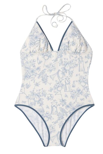 Ba?ador blanco con estampado en tono azul celeste. De Nice Things. (55 euros).