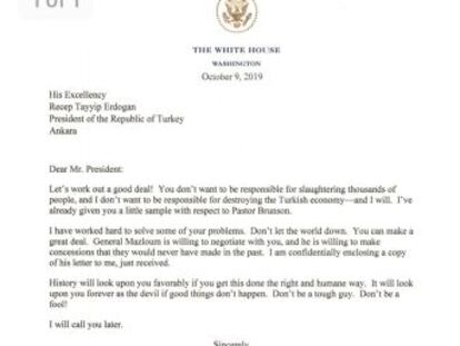El presidente de EE UU recuerda al de Turquía que destruirá su economía si no llegan a un acuerdo sobre Siria