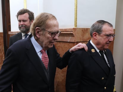 Ramon Tamames durante la segunda jornada de la moción de censura de Vox, en el Congreso de los Diputados, este miércoles en Madrid.