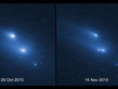 Fragmentos del asteroide P/2013 R3 fotografiados por el telescopio espacial Hubble.