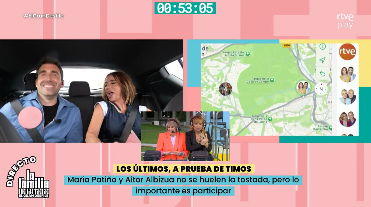Aitor Albizua y María Patiño, en un momento de la carrera previa a 'El gran desfile' de 'La familia de la tele' comentado por Paloma del Río y Cayetana Guillén Cuervo.