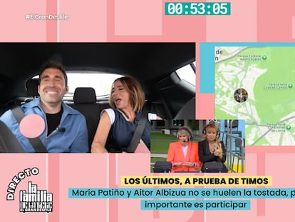 Aitor Albizua y María Patiño, en un momento de la carrera previa a 'El gran desfile' de 'La familia de la tele' comentado por Paloma del Río y Cayetana Guillén Cuervo.