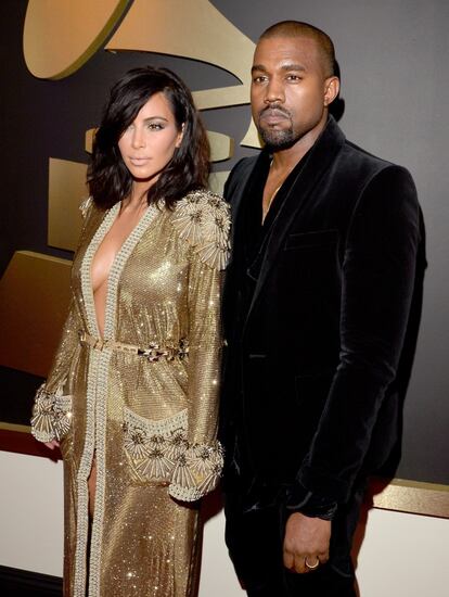 El artista Kany West, con su mujer, Kim Kardashian.