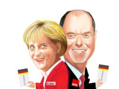 Caricatura de Angela Merkel y Peer Steinbr&uuml;ck