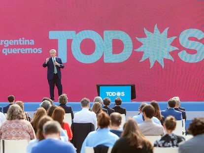 El presidente de Argentina, Alberto Fernández, durante un mitin por las elecciones legislativas, el pasado 31 de agosto, en Buenos Aires.