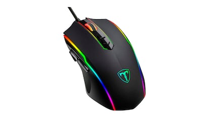 Ratón gaming sobre fondo blanco.