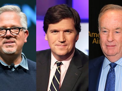 Glenn Beck, left, Tucker Carlson, center, and Bill O'Reilly