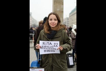 Rita es de Oviedo y tiene 21 años. Es estudiante de Ciencias Políticas en la Universidad Carlos III de Madrid; en este momento cursa estudios en la Universidad Humboldt de Berlín.