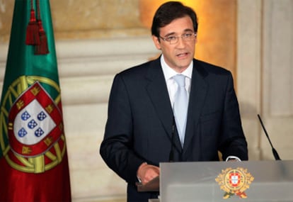 Pedro Passos Coelho ofrece un discurso durante la ceremonia de toma de posesión del nuevo gobierno constitucional de Portugal.