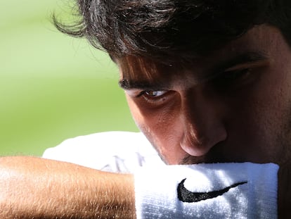 Carlos Alcaraz, lors de la demi-finale de vendredi contre Taylor Fritz.