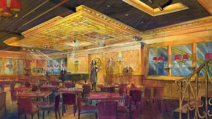 Boceto del interior de '54 Below'.