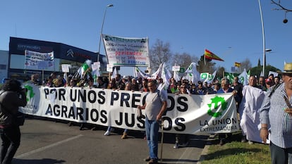 Cabecera de una protesta de agricultores, en febrero de 2020, en Mérida.