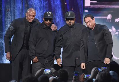 MC Ren, Dr. Dre, Ice Cube y DJ Yella del grupo N.W.A., en Nueva York en 2016. 