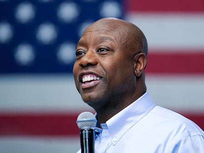 El senador Tim Scott, nuevo candidato republicano a las primarias para las elecciones presidenciales de 2024, este mes en Manchester, New Hampshire.