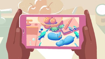 Ilustración de un usuario empleando la tecnología de realidad aumentada en su 'smartphone'.
