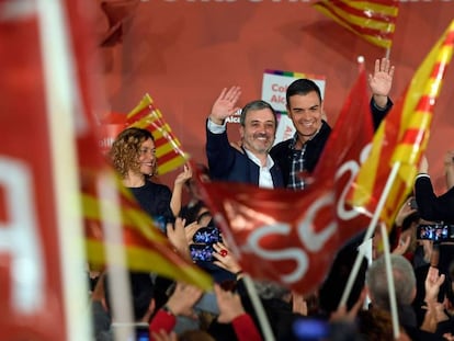 Pedro Sánchez amb Jaume Collboni en l'acte celebrat aquest dissabte a Barcelona.