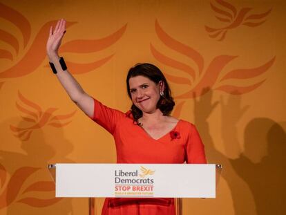 La líder del Partido Liberal Demócrata, Jo Swinson, presenta este lunes en Londres la campaña para las elecciones generales del 12 de diciembre.