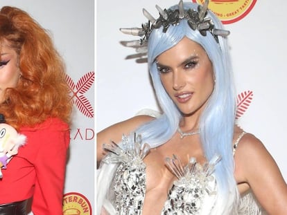 Doja Cat como la profesora de 'Las supernenas' y Alessandra Ambrosio vestida de reina de hielo en una fiesta celebrada en Los Ángeles, EE UU, en Halloween de 2021.