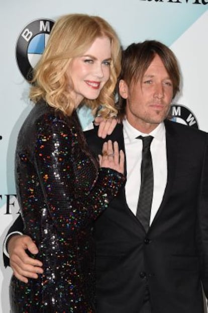 La actriz australiana junto a su marido, el músico Keith Urban, anoche en Nueva York.