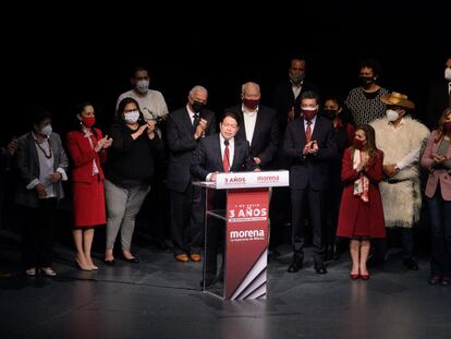 Mario Delgado, presidente de Morena, durante una acto oficial.